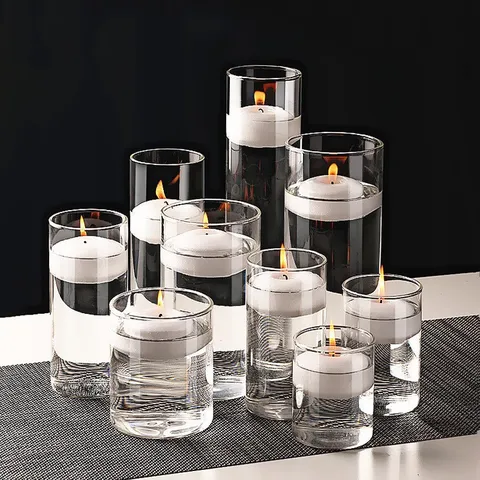 Modern Transparante Cilindrische Glas Kandelaar Helder Drijvende Kaarsenbeker Voor Romantisch Diner Bruiloft Feest Woondecoratie