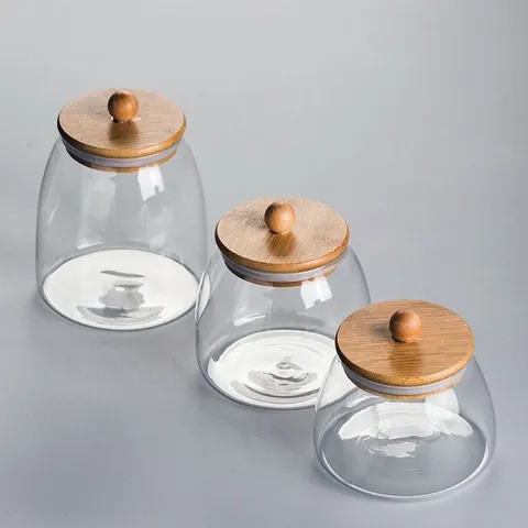 Hitzebeständiges Vorratsglas Retro Luftdichter Lebensmittelbehälter Mit Holzdeckel Kugelgriff Für Tee Kaffee Getreide Küche