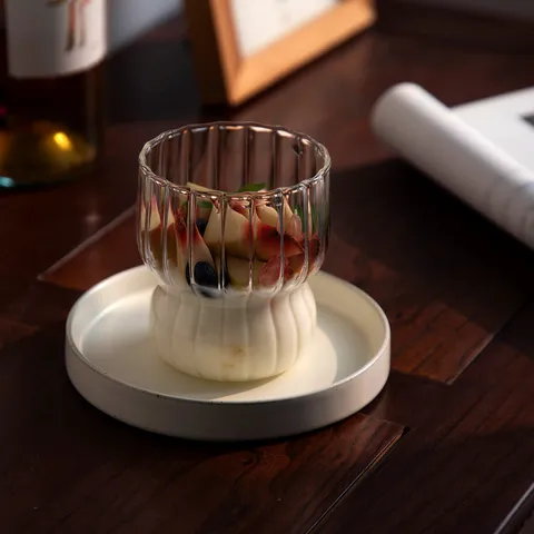 Modern Minimalist Stripe Fatty Borosilicate Glass Cup High Heat Resistance INS Style Coffee Milk Water Mug For Home Kitchen