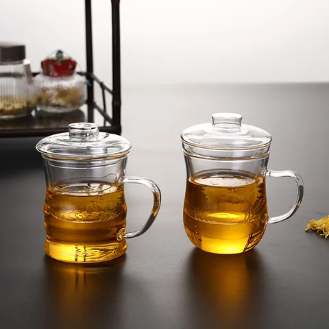 High Borosilicate Glass Tea Infuser Cup With Lid And Strainer Heat Resistant Hammered Texture Glass Mug For Home Office Use
