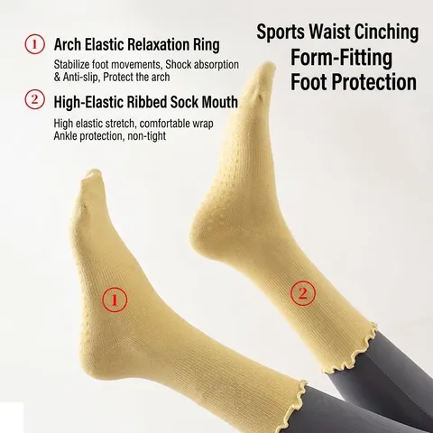 Damen Anti-Rutsch Yoga Socken 90% Baumwolle Mittelhoch Sportsocken Mit Spitzenbesatz PVC Noppen Für Pilates Fitness Indoor