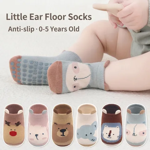 Baby Anti-Rutsch Socken Cartoon Tier 3D Ohr Gekämmte Baumwolle Bodensocken Für Kleinkinder 0-5 Jahre Füßlinge