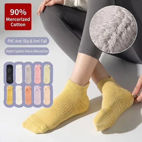 Women Professional Yoga Socks Non-Slip Silicone Grip Terry Cotton Blend Sport Socks For Pilates Fitness Dance Exercises