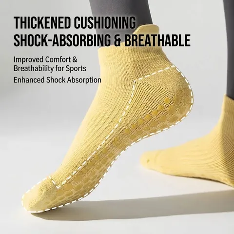 Women Professional Yoga Socks Non-Slip Silicone Grip Terry Cotton Blend Sport Socks For Pilates Fitness Dance Exercises