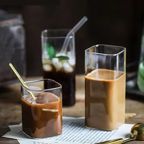 Modern Minimalist Heat-Resistant Square Glass Cup Transparent Borosilicate Glass Breakfast Milk Juice Coffee Mug Drinkware For Home