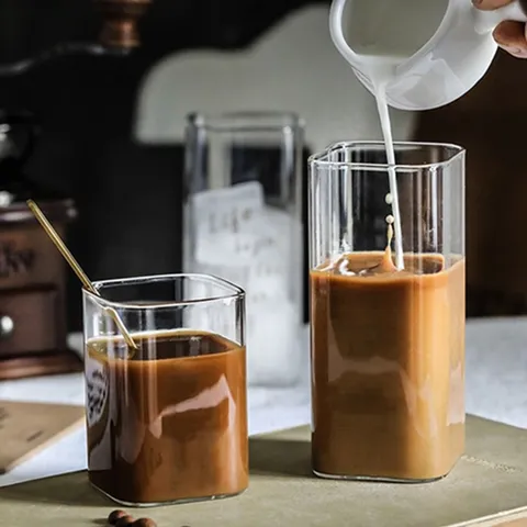 Modern Minimalist Heat-Resistant Square Glass Cup Transparent Borosilicate Glass Breakfast Milk Juice Coffee Mug Drinkware For Home