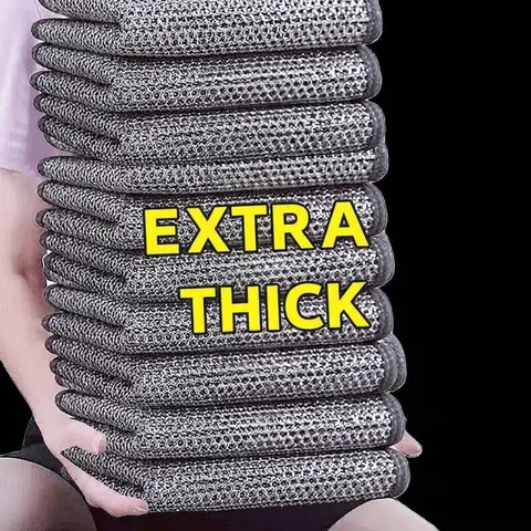 Cotton Yarn Silver Wire Mesh Dishcloth For Kitchen Cleaning Scrubbing Pots Pans Reusable Metal-Like Cleaning Rag Non-Scratch Scrub Cloth