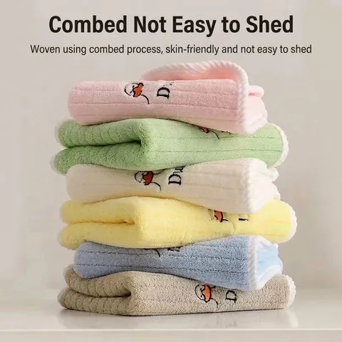 Cute Cartoon Duck Embroidered Coral Fleece Kids Hand Towel Soft Absorbent Hanging Face Towel For Children Home Bathroom