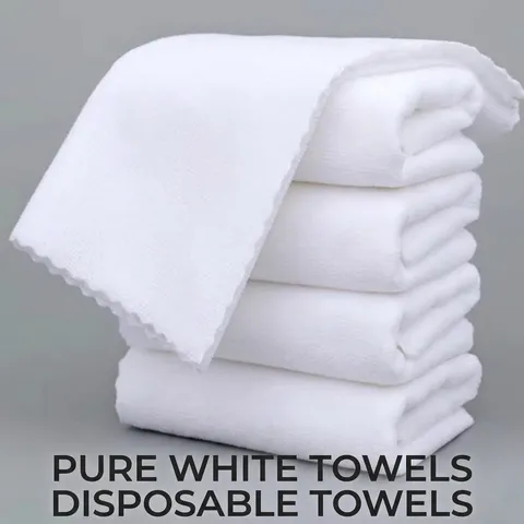 Pure White Disposable Microfiber Towels Highly Absorbent Soft Face Towels For Hotel Barber Shop Travel Scalloped Edge
