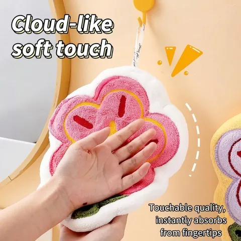 Cute Flower Shaped Hanging Hand Towel Thick Absorbent Microfiber Towel For Kitchen Bathroom Decor Aesthetic Plush Soft Hand Towel