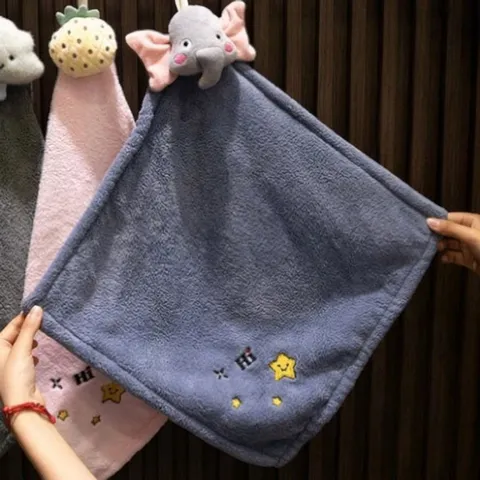 Cute Cartoon Animal Hanging Hand Towel Coral Fleece High Absorbency Quick Dry Microfiber Kitchen Bathroom Washcloth With Embroidery