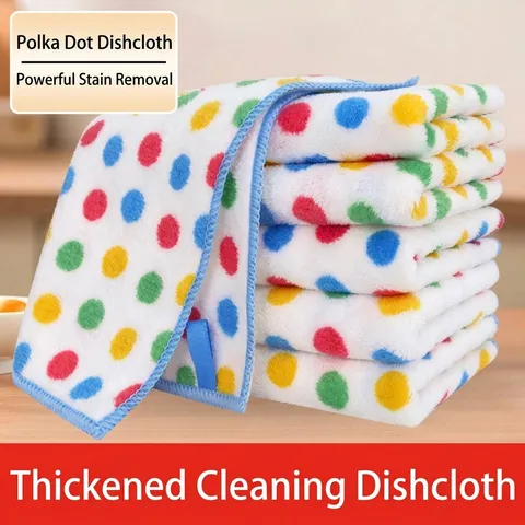 Thickened Polka Dot Microfiber Cleaning Cloth For Kitchen Home Hangable Non-Stick Oil Absorbent Dishcloth Hand Towel