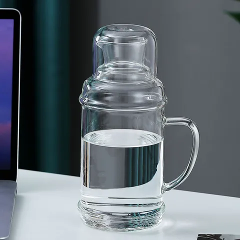 Large Capacity Heat Resistant Borosilicate Glass Water Pitcher With Cup Lid Vintage Ribbed Clear Cold Water Kettle For Home Juice