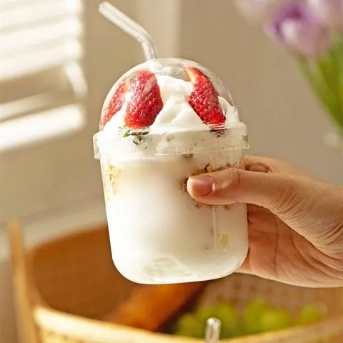 Borosilikatglas Strohhalm Becher Mit Kuppeldeckel Klarer Bobo Becher Modern Minimalistisch Einzelschicht Trinkglas Für Zuhause Saft