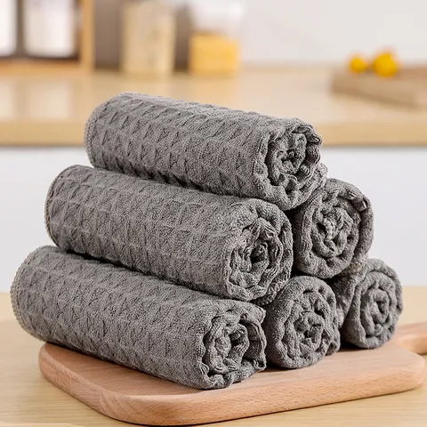 Graues Waffelstruktur Küchenreinigungstuch Verdicktes Mikrofaser Spültuch Super Absorbierend Fusselfrei Ölfrei Einfach Waschbares Tuch
