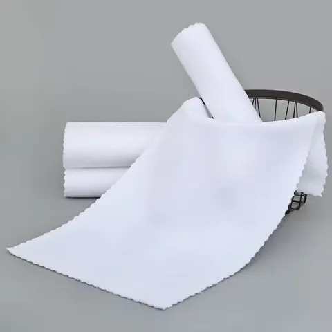 Disposable White Towel Absorbent Warp Knitted Microfiber Cleaning Cloth Scalloped Edge For Hotel Salon Barber Spa Household