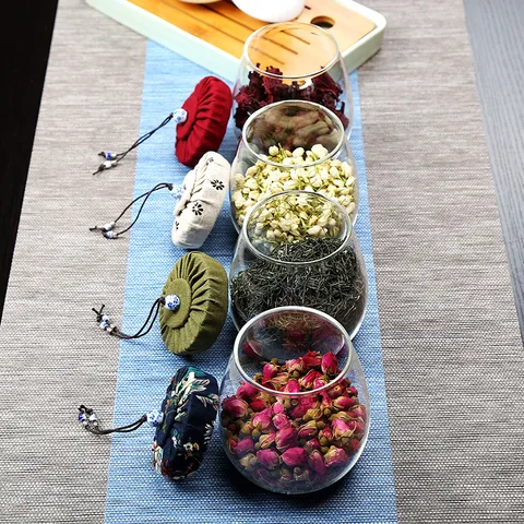 High Borosilicate Glass Tea Canister With Fabric Cork Lid Airtight Storage Jar For Loose Tea Dried Flower Home Organizer