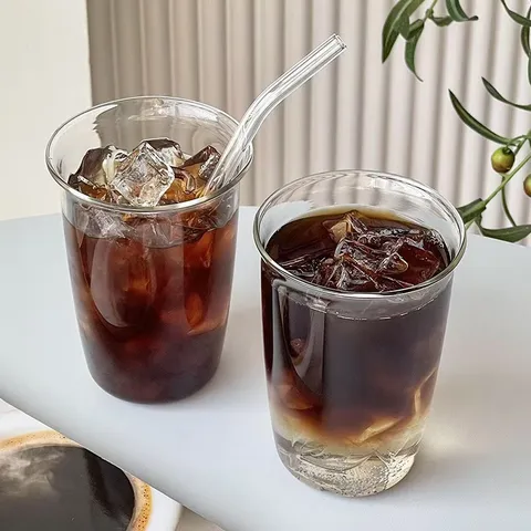 Taza de Vidrio de Borosilicato Alto Estilo Ins Lujo Ligero Transparente Capa Única para Café Leche Jugo Hogar Oficina