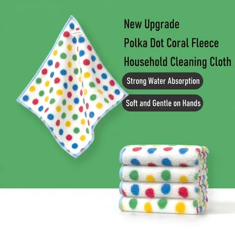 Multicolor Polka Dot Microfiber Cleaning Cloth Thickened Highly Absorbent Kitchen Dishcloth Soft Lint-free Cleaning Rag Household Hand Towel