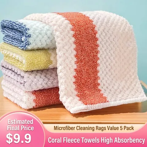 Coral Fleece Dishcloths Absorbent Microfiber Kitchen Cleaning Cloths Washable Thick Scouring Pads For Home Table Dishwashing Soft Rags
