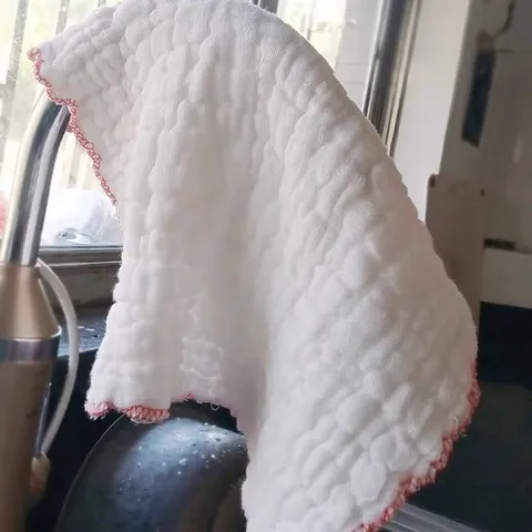 Thickened Cotton Gauze Dishcloth For Kitchen Cleaning Absorbent Reusable Washing Cloth White With Red Edge For Home Dishes