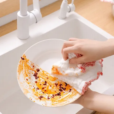 Reusable Cotton Yarn Dishcloth Absorbent Thickened Gauze Kitchen Cleaning Cloth Non-Greasy Dish Towel For Pots Bowls Home