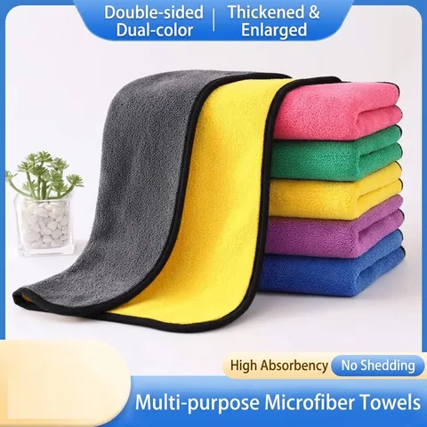 Double Sided Coral Fleece Cleaning Cloth Super Absorbent Microfiber Towel Thickened Dishcloth For Kitchen Car Wash Hemming Cleaning Rag