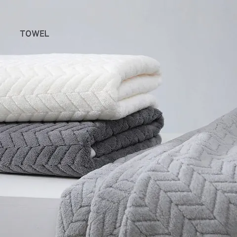 Quick Dry Coral Fleece Bath Towel Soft Thick Absorbent Large Shower Wrap For Men Women Wheat Ear Pattern Textured Towel