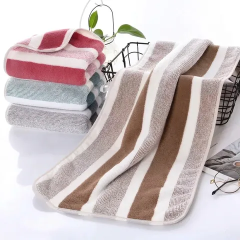 Striped Coral Fleece Bath Towel Highly Absorbent Thickened Microfiber Face Towel For Adults Bathroom Shower Home Travel Soft Wrap