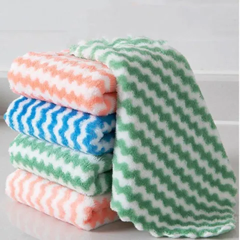 Microfiber Kitchen Cleaning Cloth Absorbent Coral Fleece Dishcloth With Wave Pattern For Household Washing Dishes Table Cleaning