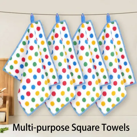 Thickened Polka Dot Microfiber Cleaning Cloth For Kitchen Home Hangable Non-Stick Oil Absorbent Dishcloth Hand Towel
