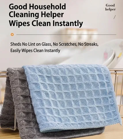 Microfiber Waffle Weave Cleaning Cloth Absorbent Kitchen Dishcloth For Glass Table Furniture Home Commercial Cleaning