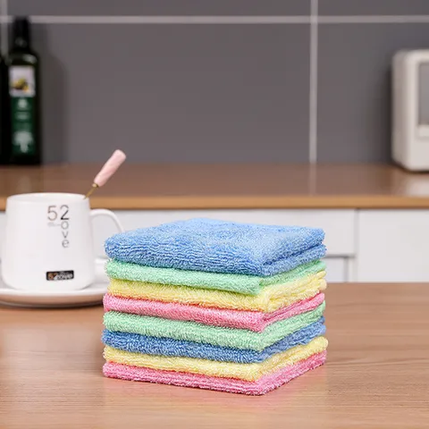 Wood Fiber Cleaning Cloth Absorbent Kitchen Dish Towel Non-Stick Oil Dishcloth Reusable Wiping Rag For Home Bowl Washing