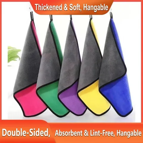 Absorbent Microfiber Cleaning Cloth Double Sided Thickened Dishcloth Lint Free Kitchen Towel With Hanging Loop Soft Scouring Pad