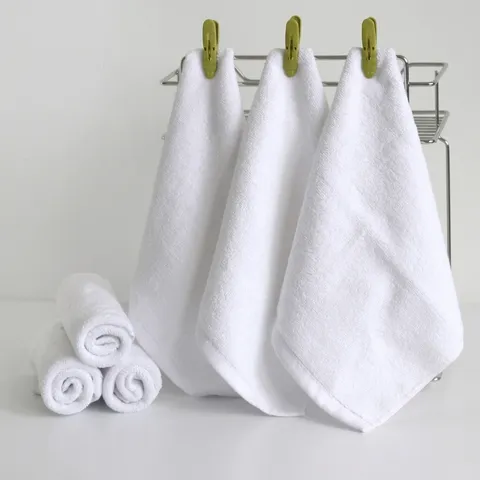 White Pure Cotton Square Towel Soft Absorbent Loop Pile Small Hand Washcloth For Hotel Restaurant Kindergarten Daily Home Use