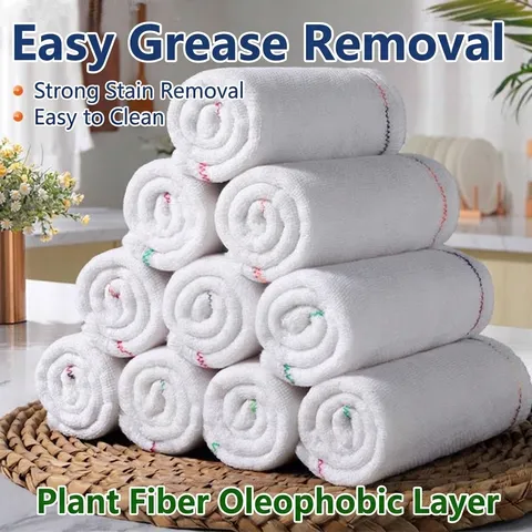 Rainbow Edge Oleophobic Kitchen Dishcloth Non-Linting Absorbent Cotton Yarn Cleaning Cloth For Dishes Pots Stove Thickened Reusable Dish Towel