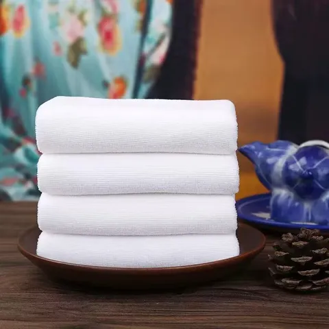 White Microfiber Towel Absorbent Lint-Free Square Towel For Hotel Beauty Salon Hair Salon Household Use Plain Weave Cleaning Cloth