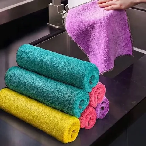 Microfiber Cleaning Cloth Dual Layer Thickened Absorbent Dishcloth Oil Removal Kitchen Towel Lint Free For Dishes Car Wash
