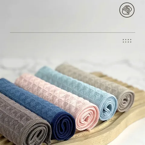Microfiber Waffle Weave Cleaning Cloth Thickened Absorbent Kitchen Dishcloth Oil Free Lint Free Hand Towel Scouring Pad For Washing Dish