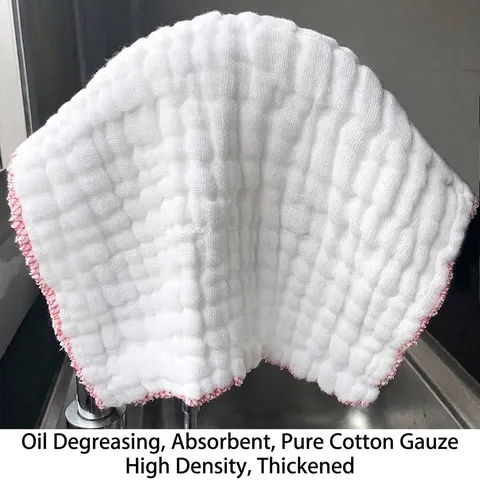 Strofinaccio in Pura Garza di Cotone Inspessito per Uso Domestico Bianco Bordo Overlock Rosso Assorbente Resistente all'Olio per Cucina