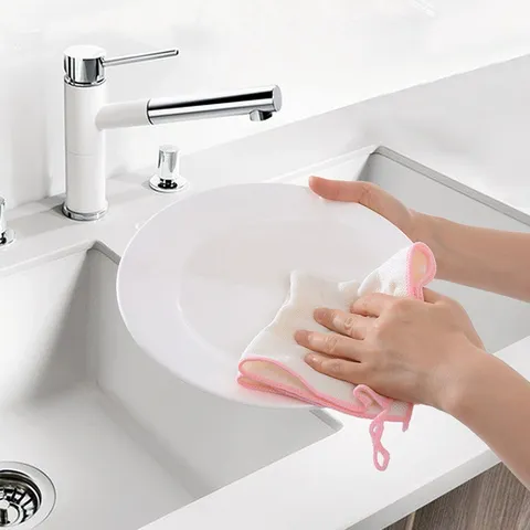 Wood Fiber Kitchen Cleaning Cloth Absorbent Thickened Dishcloth Lint-Free Degreasing Scouring Pad Household Dish Towel