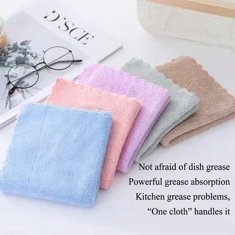 Thickened Coral Velvet Cleaning Cloth Absorbent Oil Removal Dish Towel Household Kitchen Scouring Pad Soft Square Washcloth