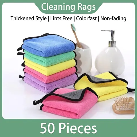 Thickened Microfiber Cleaning Cloth Double Sided Coral Fleece Dish Towels Super Absorbent Non Shedding Kitchen Car Wash Rags With Hanging Loop
