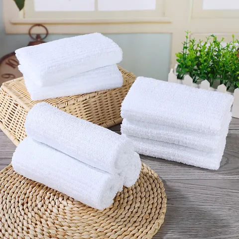 White Pure Cotton Face Towel Absorbent Terry Towel For Hotel Spa Salon Commercial Long Rectangle Plain Weave Towel