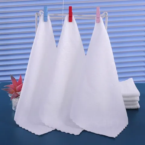 Disposable White Microfiber Small Square Towels Scalloped Edge Absorbent Soft Face Hand Towels For Dental Clinic Hotel KTV Home