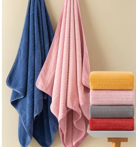Soft Absorbent Coral Fleece Bath Towel Vertical Striped Large Thickened Beach Towel For Home Bathroom Spa Men Women