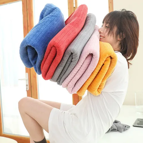 Soft Coral Fleece Bath Towel High Absorbent Quick Dry Striped Bath Towel Thickened Skin Friendly Shower Wrap For Home Bathroom Spa