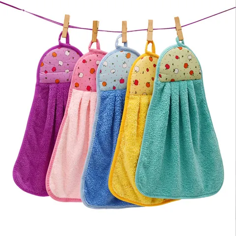 Cute Coral Fleece Hand Towel Thickened Absorbent Quick Drying Hanging Loop Towel Fruit Print Kitchen Bathroom Soft Washcloth Comfort Daily Use