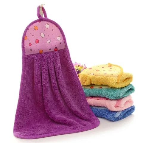 Cute Coral Fleece Hand Towel Thickened Absorbent Quick Drying Hanging Loop Towel Fruit Print Kitchen Bathroom Soft Washcloth Comfort Daily Use