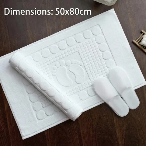 Hotel Style Thickened Pure Cotton White Bath Mat Absorbent Non-slip Floor Towel For Bathroom Shower Footprint Pebble Pattern